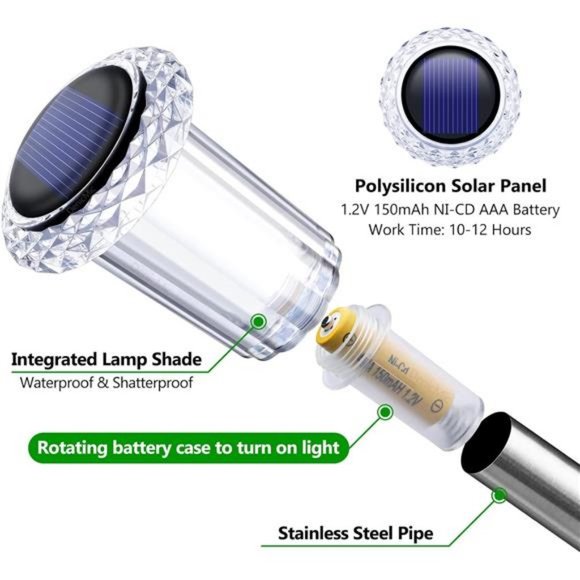 New Solar‎ Lights Outdoor 10 Pack LED Waterproof Stainless Steel for Pathway - Picture 2 of 6